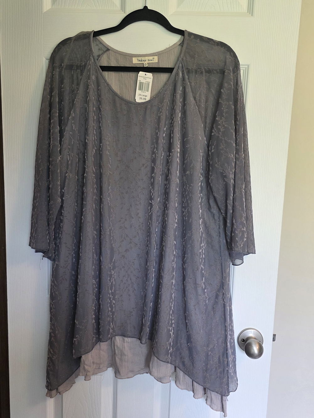Indigo Soul Women's Gray Layered Chiffon Tunic Top